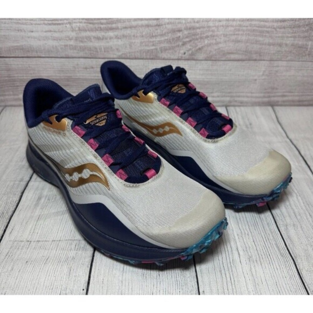 Saucony Peregrine 12 Blue Gold Pink Trail Running Sneakers Womens Sz 9.5